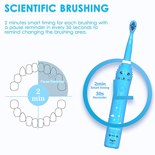 Cepillo de dientes eléctrico sónico para niños, cepillo de dientes recargable para niños de 3 a 12 años con recordatorio de 30 segundos, temporizador de 2 minutos, 6 modos, 6 cabezales de cepillo