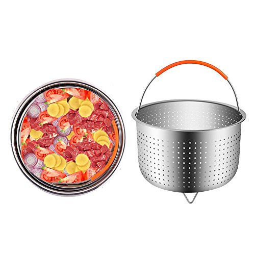 Cesta de acero inoxidable 304, para olla de cocer arroz, olla a presión, antiquemaduras, multifunción, cesta para limpiar y escurrir las frutas, con mango de silicona