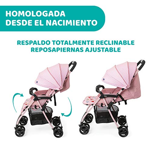 Chicco OHlalà 3 Silla de Paseo Ultraligera desde 0 Meses hasta 15 kg, Cochecito Reclinable y Plegable con Cesta Grande, Cierre Compacto, Protector de Lluvia y Capota Plegable - Color Rosa (Candy Pink)