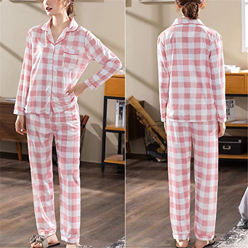 Chickwin Pijama de Manga Larga con Botones para Mujer Estilo Japones Tartán Ropa de Dormir Invierno Dos Piezas - Suave Cómodo Casual Mujer Chandal Pjs Regalo Navidad (Rosado,M)