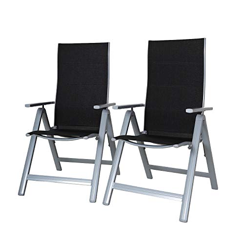 Chicreat Silla plegable regulable con 9 posiciones y respaldo alto, Plateado y Negro set de 2