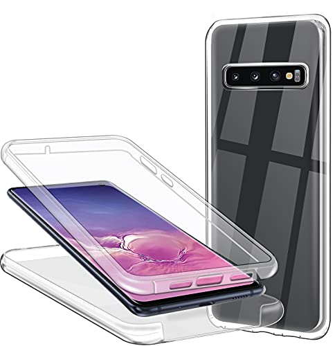 CHIMUCO Funda para Samsung Galaxy S10, 360 Grados Carcasa Transparente Ultrafino Silicona TPU Frente y PC Back Case Protección Integral Funda de Doble Protección - Transparente