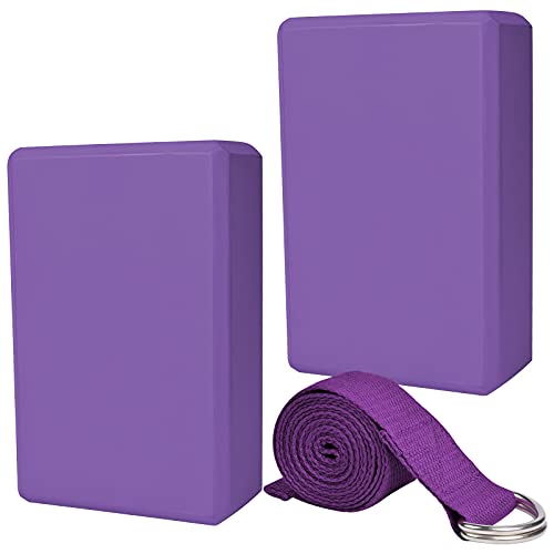 Chstarina 2 Bloque Yoga y 1 Correa para Yoga,Bloque De Espuma Eva De Alta Densidad Ladrillo Yoga Bloques Yoga,Yoga Block Pilates Accesorios Yoga para Pilates Y Ejercicios De Yoga (Púrpura)