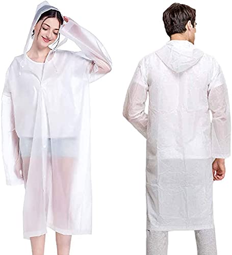 Chubasqueros Impermeable,Abrigo de Lluvia Ninos Paquete Poncho de Lluvia Impermeable Reutilizable con Capucha y Mangas Unisex EVA Poncho para Viajes,Excursionismo y Exteriores Blanco,Transparente