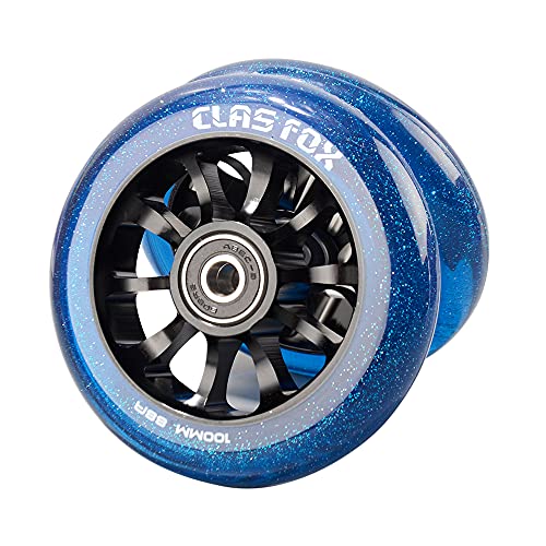 CLAS FOX Pro Stunt Scooter Ruedas 100 mm Un par con rodamientos ABEC-9 CNC núcleo de metal (2 unidades), color azul transparente