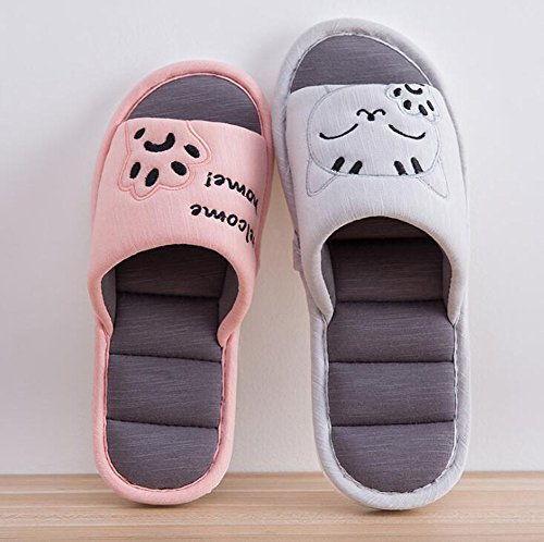 Cliont Mujer Niñas Hombre Linda Gato Zapatillas de Interior Suaves Zapatillas de Punta Abierta de algodón en casa Zapatillas de casa