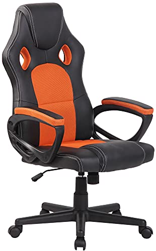 CLP Silla Racing De Oficina Fire En Simil Cuero & Base con Ruedas I Silla Gamer Regulable En Altura & Giratoria, Color:Naranja