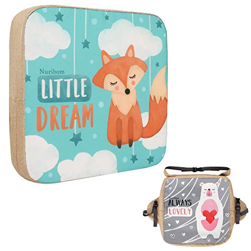 Cojín para silla de comedor – 39 x 39 x 10 cm, asiento elevador para niños con funda de repuesto (Cushion (Fox) + cubierta (Bear))