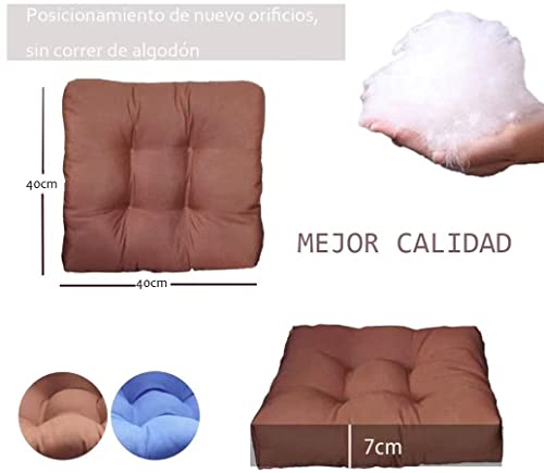 Cojines para Silla, 40x40 CM, Acolchados, Relleno de Algodón 7cm, Cómodos y BIandos, Ideal para la Decoración de Cocina y Salón, Comedor y jardín. Fabricados en España (Pack 2 Unidades, Marrón)