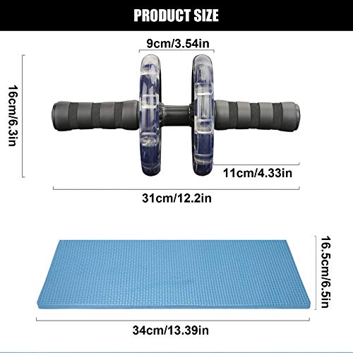 colmanda Abdominales Rueda, AB Roller, Doble Rueda Abdominal, Fortalecer Musculatura Wheel, Abdominals Push Up, Aeróbic Ejercicio, Fitness casa Roller, con Alfombrilla, con Manijas Espuma (negro2)