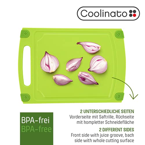 Coolinato Juego de 3 Tablas de Cortar antibacterianas aptas para lavavajillas, surco y Mango, Multicolor, tamaño M 29,2 x 20,3 x 0,78 cm