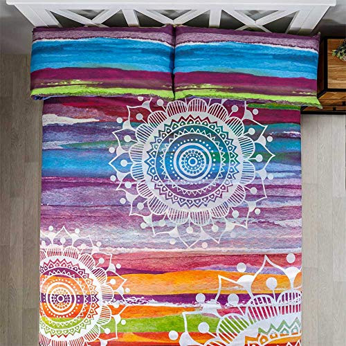 COTTON ARTean Funda Nordica Reversible Mandala Acuarela Cama de 105 (180 X 260 cm). 50%ALGODÓN - 50% Poliester.