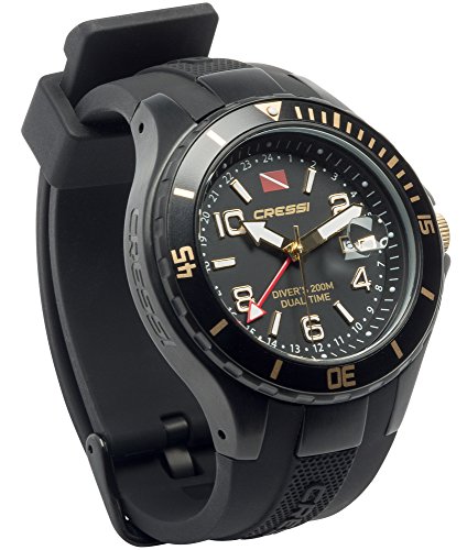 Cressi Traveller Dual Time Reloj Submarino, Unisex Adulto, Negro/Plateado, Talla Única