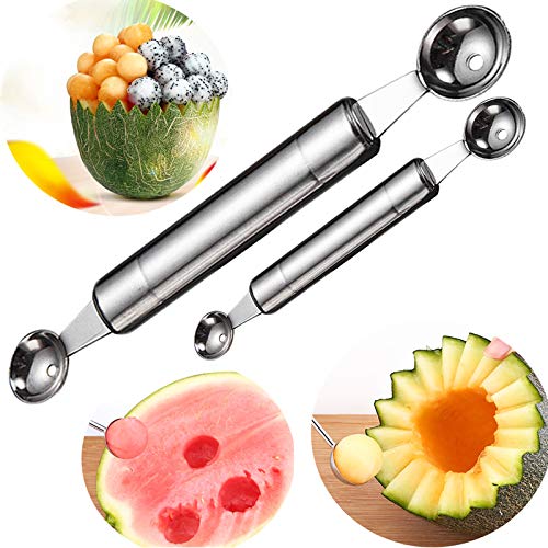 Cuchara de Fruta Doble Cuchara de Fruta Simple y Practico Cuchara de Fruta de Melon Cuchara de Melon Cocina Acero Inoxidabl Juego de 5 PiezasPara Cocina Bolas de Frutas Caseras para Varias Frutas