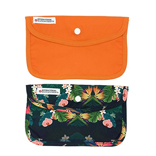 Cussi MaskCase-pack de 2 estuches rectangulares para mascarilla (NARANJA, TROPICAL)