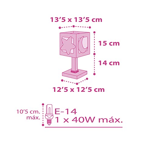 Dalber Lámparas Mesita Infantil Luna y Estrellas Moon Light Rosa, 40 W