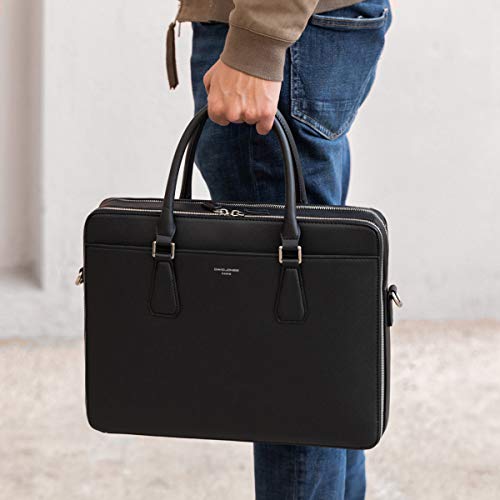 David Jones - Bolso de Mano Maletín Hombre - Portadocumentos Ordenador Portátil 13 Pulgadas - Cartera Cuero PU Negocios Trabajo - Bolso Bandolera Hombre Mensajero Portafolio Oficina Business - Negro