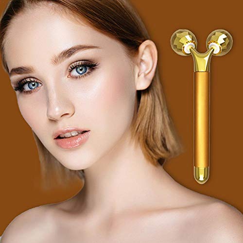 dedeka 2 en 1 Barra de Belleza 24 K Dorado Pulse Facial Masajeador Facial, 3D Masajeador Facial Rodillos Facial Lifting Massager,Aleación de Zinc para Pieles Sensibles Tirón Reafirmante