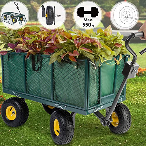 Deuba Carro de Mano para jardín Verde máx.550kg Carro con Lona extraíble y Laterales Desmontables