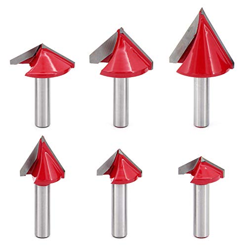 DingGreat 6Pcs 8mm Vástago Fresas para ranuras en V (60 90 120 grados), Fabricación de madera en 3D Enrutador CNC de acero de tungsteno Grabado Sharp V Groove Bit End Mill