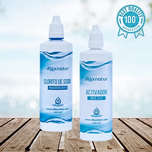 DIOXNATUR - Kit para la Fabricación de Dióxido de Cloro 140ml - Botella HDPE especial - Fabricado en España - No Apto para Consumo Humano