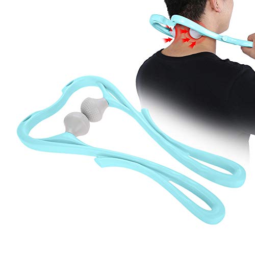 Dispositivo de masaje cervical Shiatsu de tejido profundo, dispositivo de masaje con bola para automasaje, herramienta para hombro, cuello y espalda, dispositivo de masaje manual (azul)