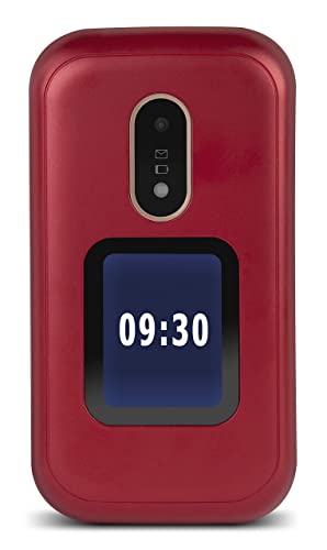 Doro 6060 Teléfono Móvil 2G Dual SIM para Mayores con Tapa con Teclas Grandes, Pantalla Externa, Botón SOS con GPS y Base de Carga [Versión Española y Portuguesa] (Rojo)