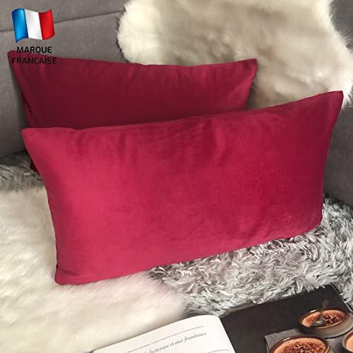 Douceur De Plumes Juego de 2 Fundas de cojín Rojo Frambuesa 30x50 Terciopelo Decorativo Liso, Suave y Moderna Funda de Almohada Cuadrada, decoración escandinava Sala, sofá (2 Rojo Frambuesa)