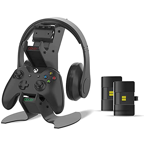 DOYO Soporte de vertical para Mando Xbox One es recargable, base de carga dual de alta velocidad Multifunción Puede Colocar Auriculares, Cargador con 2 Recargable Batería