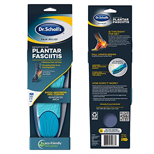 Dr. Scholl's 011017569671 Plantillas ortopédicas para alivio del dolor para fascitis plantar para hombres, 1 par, tamaño 8-13