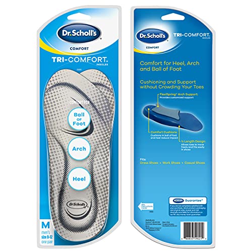 Dr. Scholl's Comfort Tri-Comfort Plantillas para hombre, 1 par, talla 8-12