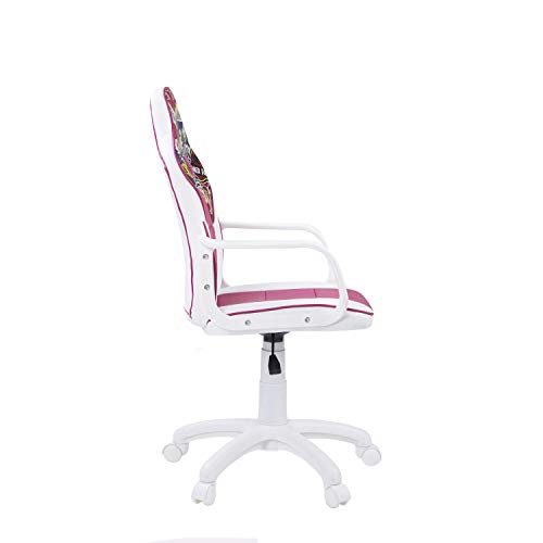 DRW Sticker, Silla Gamer, Silla de Oficina Gaming Estudio o Escritorio, Acabado en Símil Piel Blanco - Rosa y Sticker, Medidas: 60 cm (Ancho) x 60 cm (Fondo) x 98-108 cm (Alto)