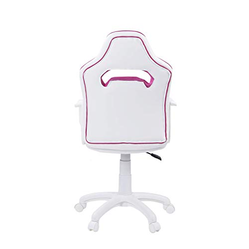 DRW Sticker, Silla Gamer, Silla de Oficina Gaming Estudio o Escritorio, Acabado en Símil Piel Blanco - Rosa y Sticker, Medidas: 60 cm (Ancho) x 60 cm (Fondo) x 98-108 cm (Alto)