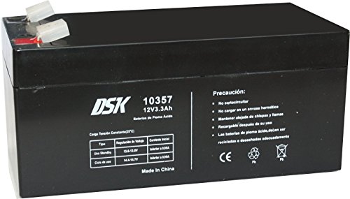 DSK 10357 - Batería de Plomo AGM Recargable y Sellada de 12V y 3,3 Ah. Ideal para Coche y Motos eléctricos para niños, Sistemas SAI/UPS, Sistemas de Seguridad y comunicación, Luces de Emergencia…