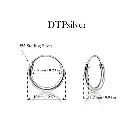 DTPsilver® Pendientes de Aro/Creoles - Plata de Ley 925 - Pequeños/ Medianos/Grandes - Espesor 1.2 mm - Diámetro 10 mm