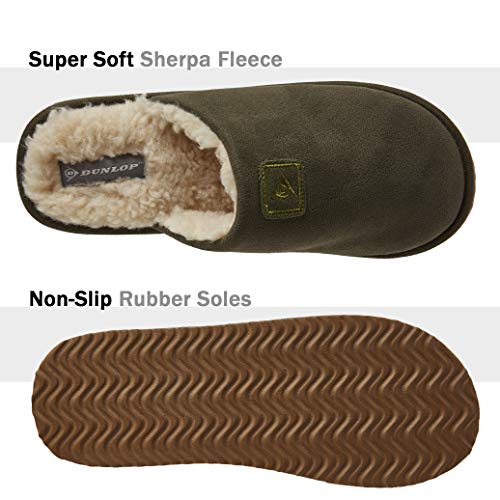 Dunlop Zapatillas Casa Hombre, Memory Foam Pantuflas Peluche Abiertas, Zapatillas De Estar En Casa Invierno Calientes Suela de Goma Dura Interior Exterior, Regalos para Hombre (44 EU, Caqui)