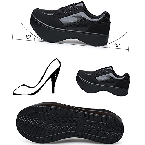 DXDUI Zapatos De Tacón Negativo para Mujer Corrección De Cifosis Lumbar Cervical Invertido Zapatos para Caminar Zapatos Delanteros Altos Y Traseros Bajos para Trabajo Senderismo Deportes Negro,36