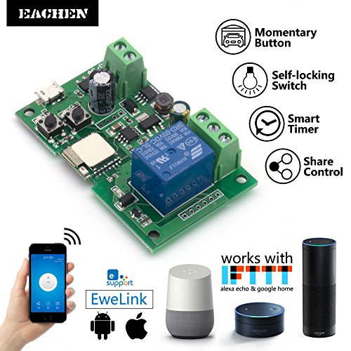 EACHEN WiFi Inlay inalámbrico Relé Momentáneo/Autoblocante Interruptor Inteligente DIY Hogar inteligente Gadget DC 5-32V Entrada Aplicación Ewelink Compatible con Alexa Google Nest IFTTT (ST-DC1)