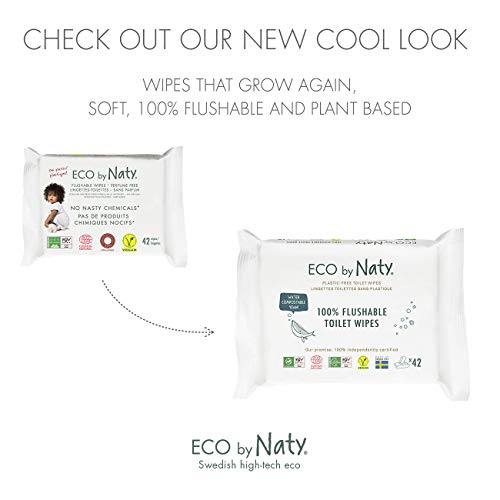 Eco by Naty Toallitas desechables wc para bebé, 504 unidades (12x42), Toallitas húmedas hechas a base de fibras vegetales, 0% plástico