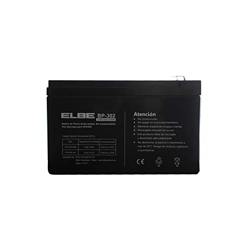 Elbe BP-302 - Batería de Plomo-ácido, 12V 9A, sellada, sin Mantenimiento, Vida útil 3-5 años, Recargable, Negro