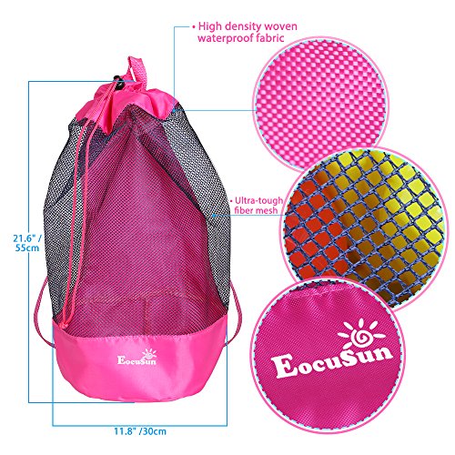 Eocusun Bolsa de Juguetes para la Playa, Bolsa de Malla Grande Bolsas de Almacenamiento para Niños Juguetes con Cordón Durable Mochila para Nadar y Bolsa de Piscina Paquetes (Rosa Fuerte)