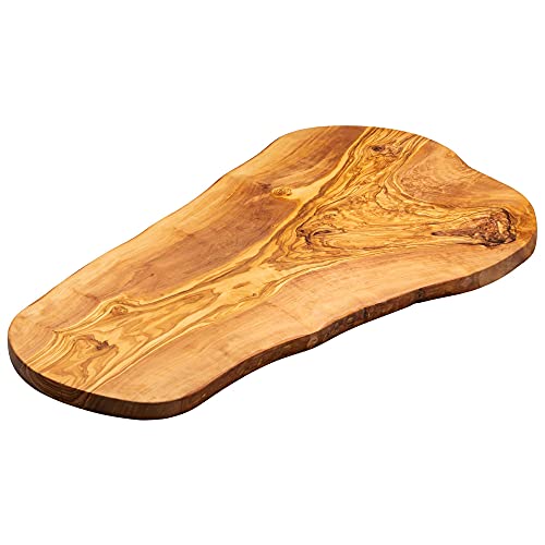 Erreke Tabla de Cortar de Madera Olivo Natural, Pieza Única, Tabla Cocina para Servir, Picar, Carne Barbacoa Queso Pan (50cm largo aprox)