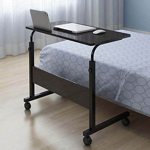 Escritorio Portátil con Ruedas 72-91cm Altura Ajustable, Mesa Auxiliar para Sofá o Cama, Escritorio Movible con Ranura para Computadora(Negro)