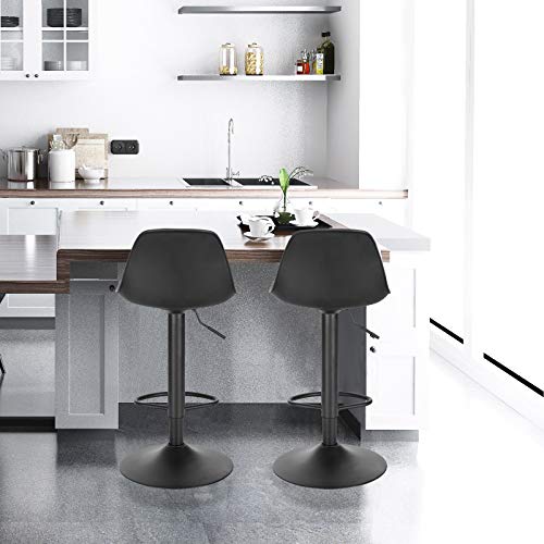 EUGAD 2X Taburetes de Bar Regulable en Altura Taburetes Altos Cocina Paquete de 2 Taburete de Oficina Giratorio en Cuero Sintético+Plástico Sillas Bar Cocina Negro