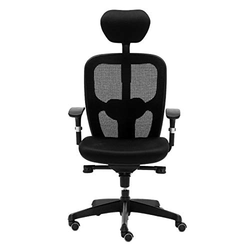 EUROMOF Silla Escritorio Boston con CABECERO, Color Negro, traslación Horizontal del Asiento y Brazos Regulables en Altura (Negro)