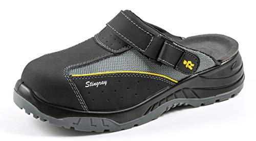 EuroRoutier Stingray Black Leather, Zuecos Zapatos de Seguridad Certificado CE EN ISO SB+A+E+FO+SRC (41)