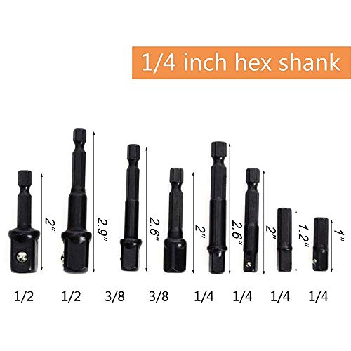 EVANCE 8 piezas Adaptador de impacto Socket Adaptador Socket Wrench 1/4", 1/2", 3/8"+ Socket Adaptador 4 piezas 1/4 a 3/8-3/8 a 1/4 in. - 3/8 a 1/2-1/2 a 3/8 (Black)