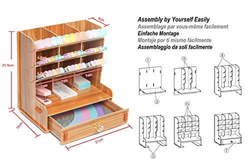 EXERZ Organizador De Escritorio De Madera - Escritorio Multifunción Ordenado Con Cajones. 5 Niveles, Espacioso Para Papelería, Oficina, Bolígrafo Y Pinceles, Papel Y Correo.