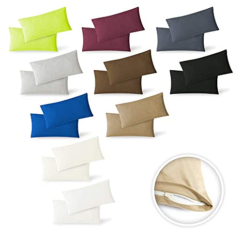 EXKLUSIV HEIMTEXTIL Fundas de Almohada de Jersey 2 Pack económico con Cremallera 40 x 80 cm Burdeos