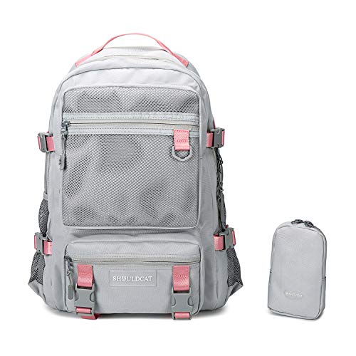 FANDARE Mochilas Escolares Juveniles Mochilas Tipo Casual Chico Niña Bolsas Escolares con Estuche Mochila Universidad Daypacks para Colegio Outdoor Viaje Partido Compras Rosa Gris